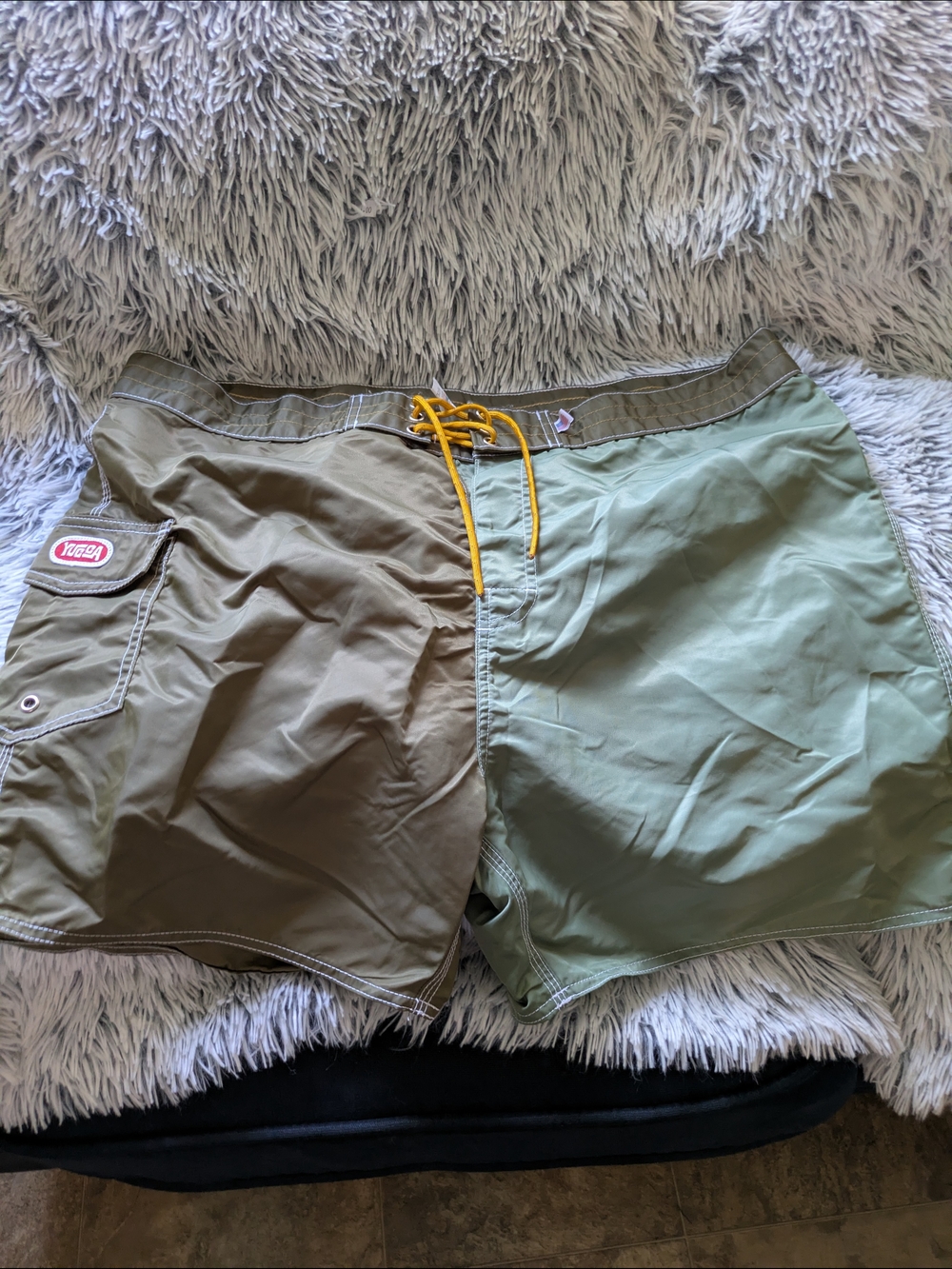 Two-Tone Olive & Sage Men’s Swim/Board Shorts with Contrast Drawcord